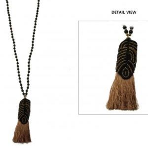 Thread tassel brown seed bead fashion necklace